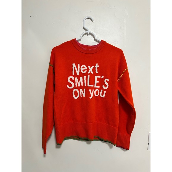 Kerri Rosenthal Sweaters - Kerri Rosenthal Orange Next SMILE ON‎ YOU Smiley Sun Knit Sweater Top Size S